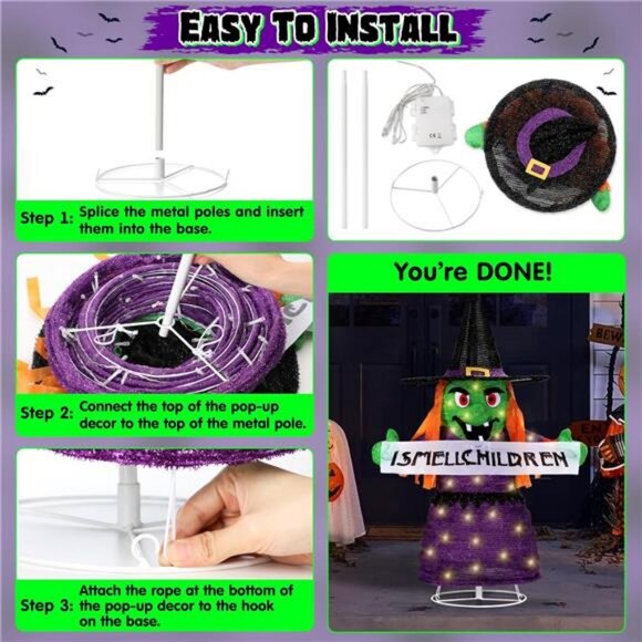 Halloween Yard Porch Decor Pop Up Witch with Banner I...